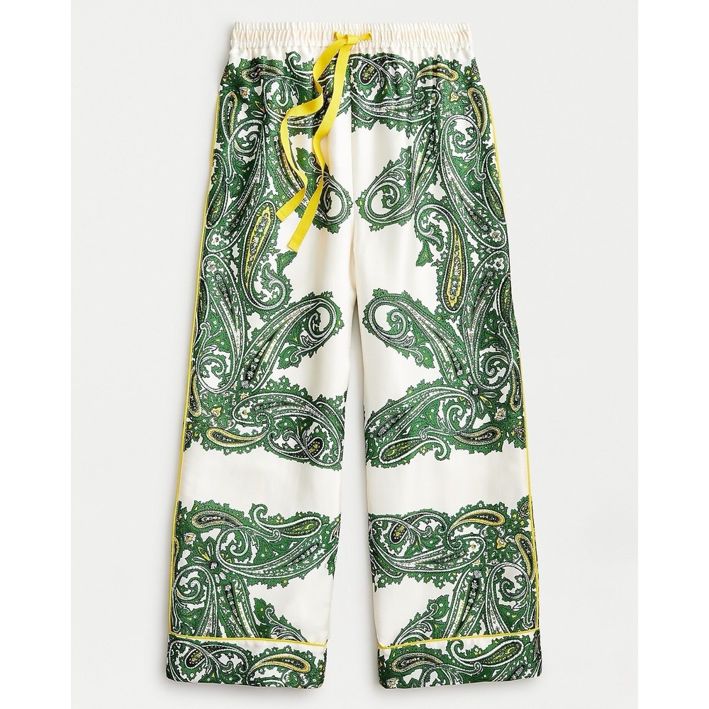 NWT J Crew Relaxed Satin Pants Womens Paisley Twill Print Wide Leg Sz 16